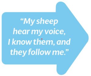 "My sheep hear my voice, I know them, and they follow me."