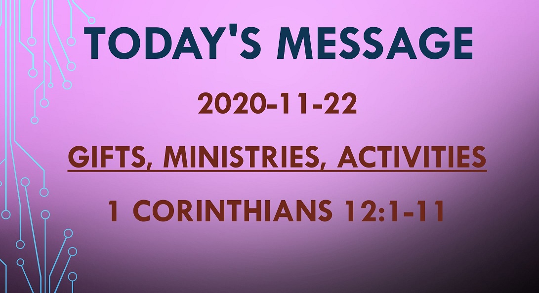 2020-11-22 – 1 Corinthians 12:1-11 – Gifts, Ministries, and Activities